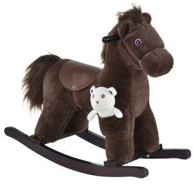 Qaba Brown Plush Rocking Horse for Toddlers, Nursery Rocker with Animal Sounds, Cozy & Soft Toy for Playtime, 18-36 Months