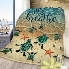Tropical Baby Sea Turtle Flannel Fleece Blanket 3D Ocean Waves Flannel Soft Plush Throw Blanket Cozy Blankets for Bed Chair Car Sofa Couch Bedroo