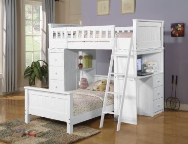 White Twin Loft Bed with Desk and Chest