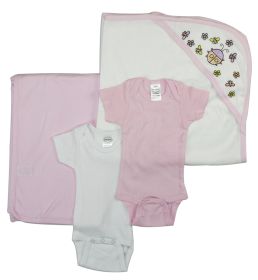 Baby Girl 4 Pc Layette Sets (Color: White/Pink, size: medium)