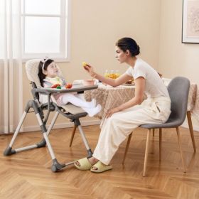 Foldable High Chair with Footrest and Detachable Tray (Color: BEIGE)