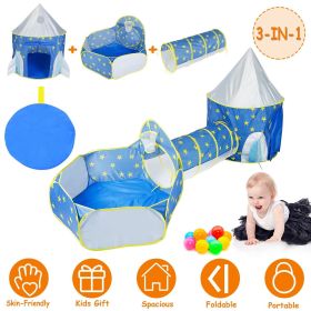3 In 1 Child Crawl Tunnel Tent Kids Play Tent Ball Pit Set Foldable (Color: Blue)