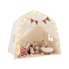 Large Playhouse Tent Kids Play Tent Bed Tent with String Lights (Color: BEIGE, Type: Tent)